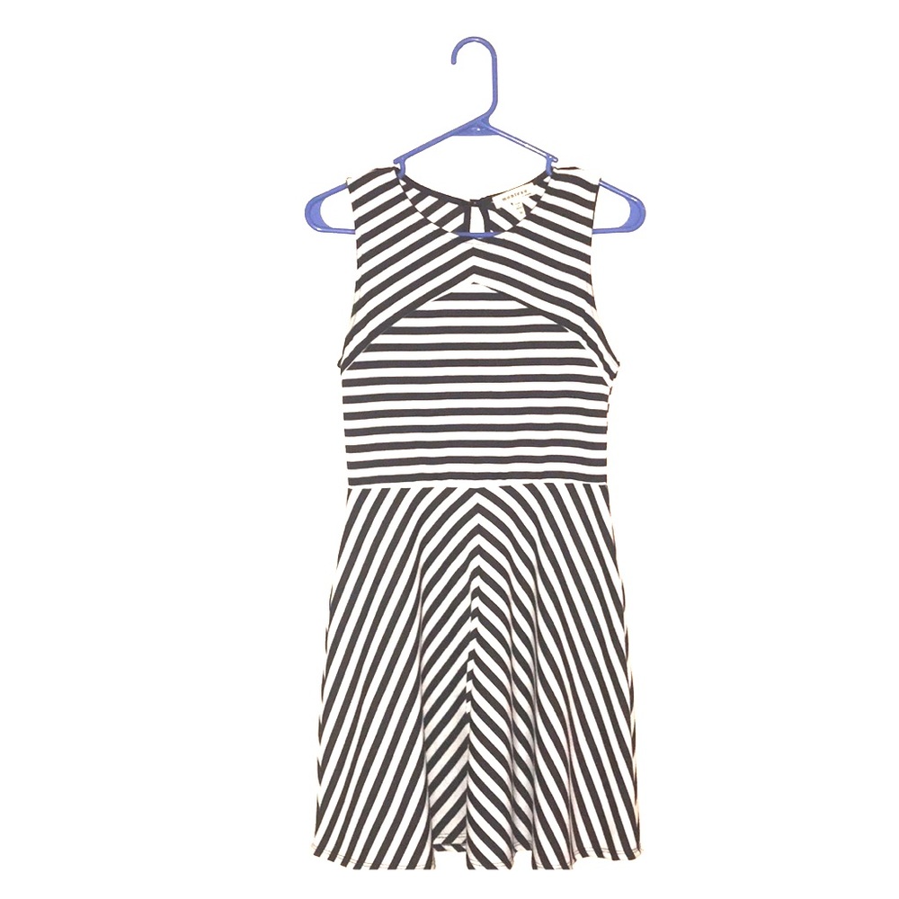 White and black stripped dress.